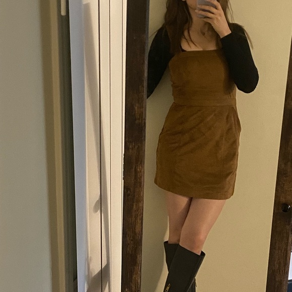 Abercrombie and Fitch faux suede tan camel color pinafore coverall dress size XS - Picture 2 of 3